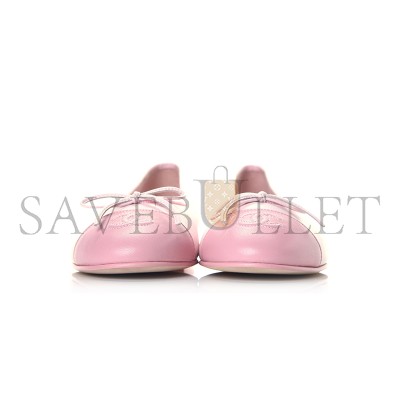 CHANEL LAMBSKIN CC CAP TOE BALLERINA FLATS LIGHT PINK 763271